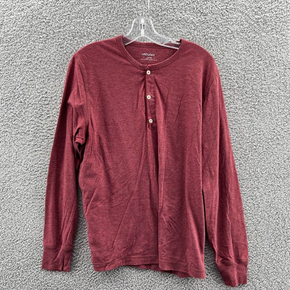 Untuckit Long Sleeve Henley Shirt Mens Large Maroon Pullover